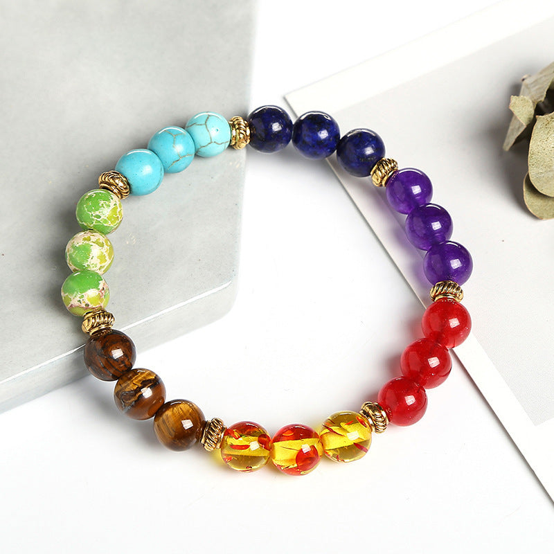 Energy volcanic stone seven-color vein annual ring bracelet