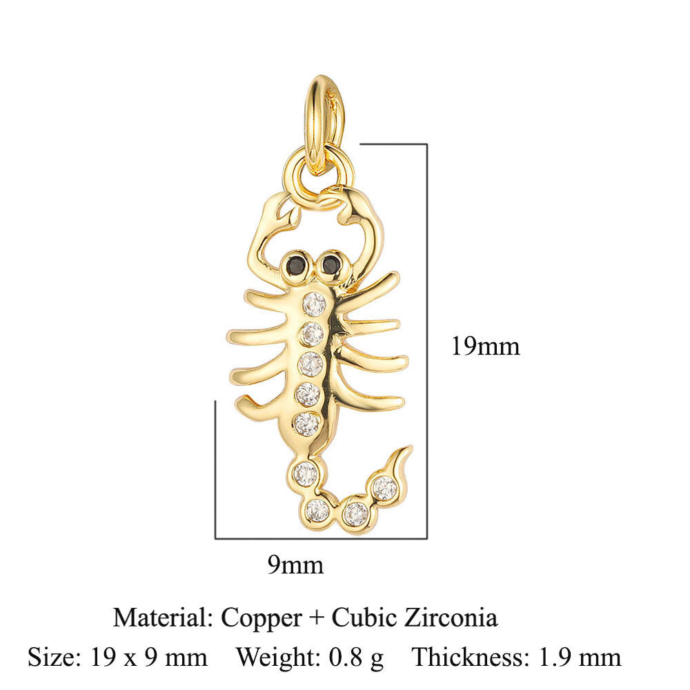 Heart-shaped copper zircon pendant bear snake scorpion