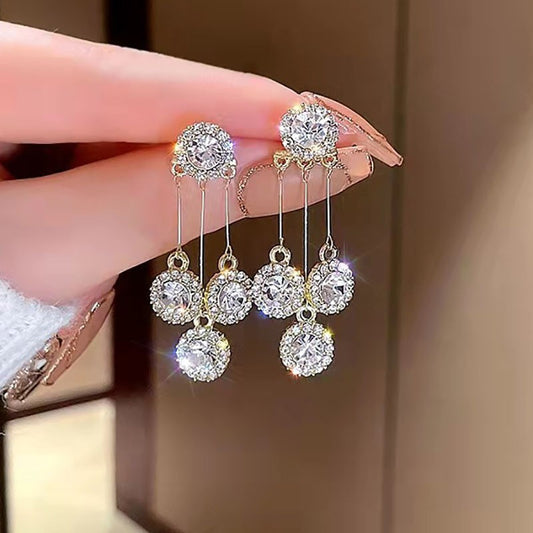 Multi-wear flash diamond fringed earrings