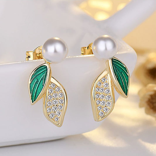 Leaf stud earrings gold-plated color retention wholesale