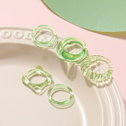 Ring set 5 pieces resin transparent