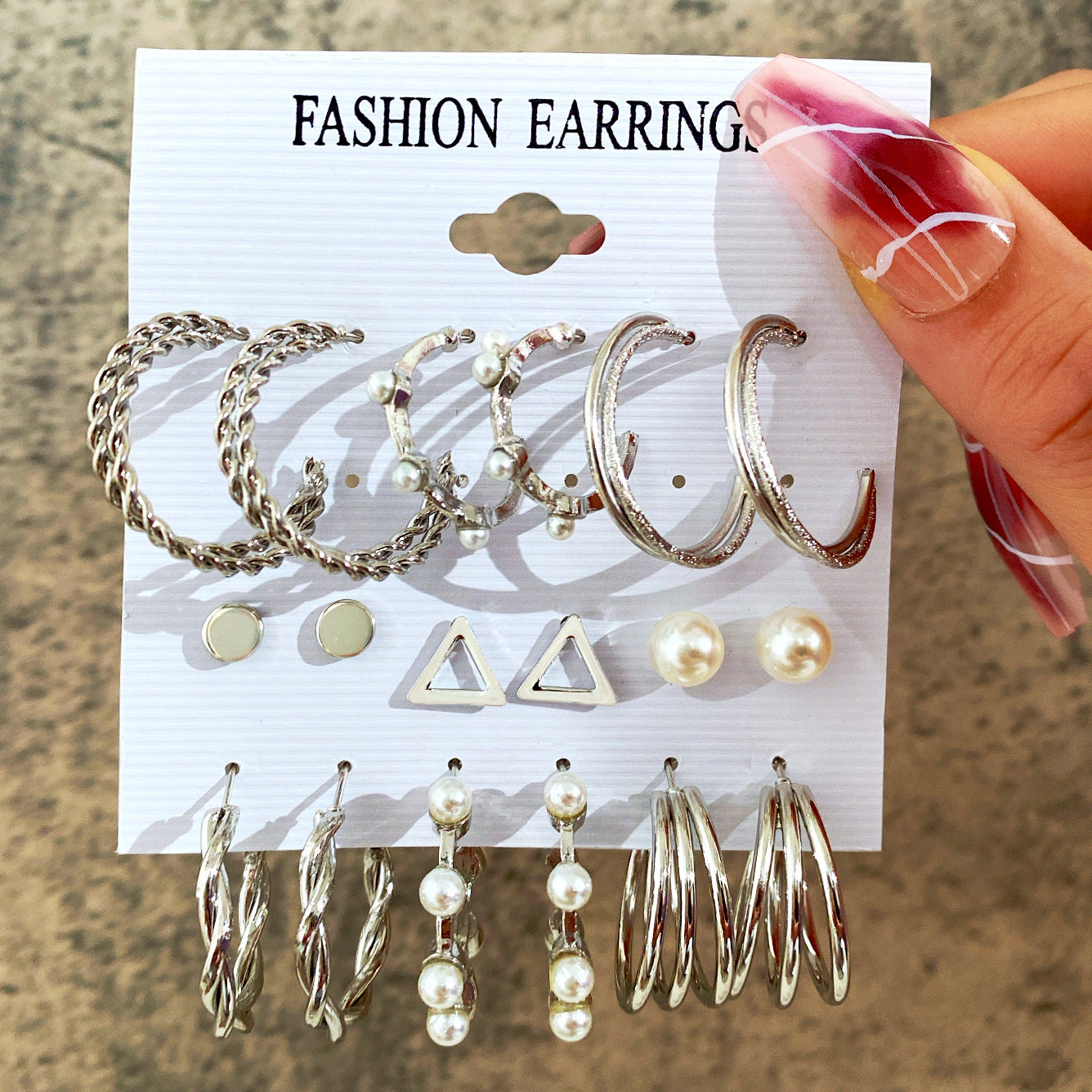 Pearl hoop earrings set 9 pieces