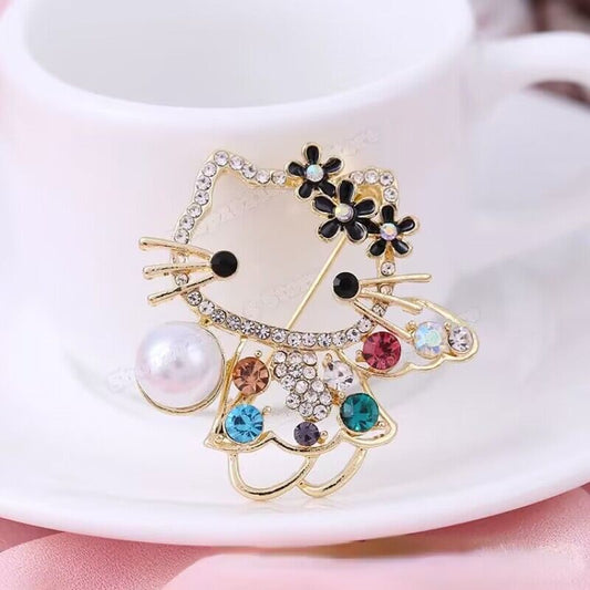 Cartoon Big Head Cat Colored Brooch