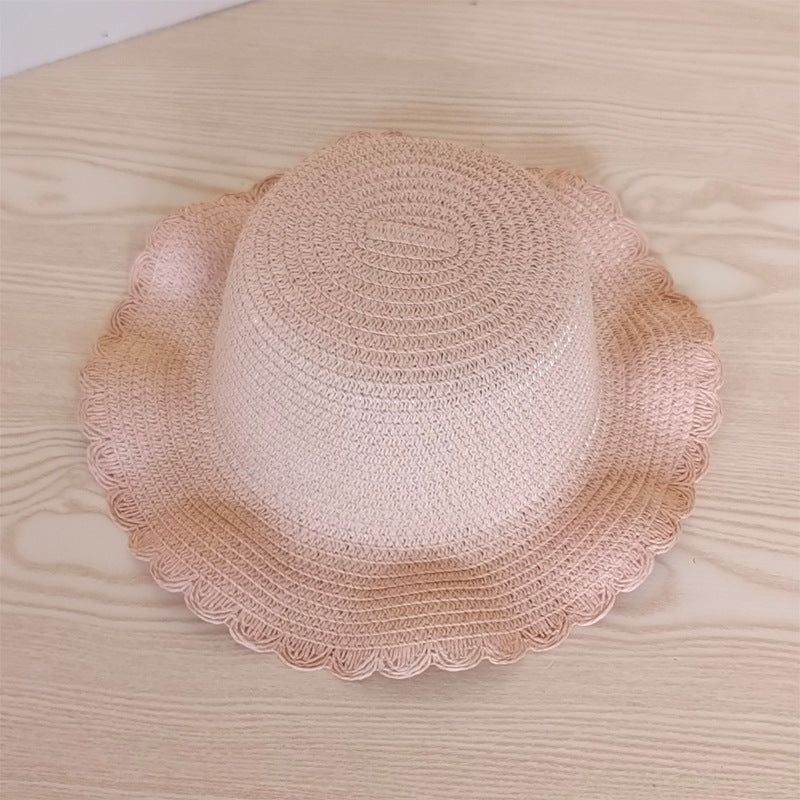 In Stock Kids' Sun Hat Wave Brim Straw Korean Fresh Summer Beach Versatile Girls