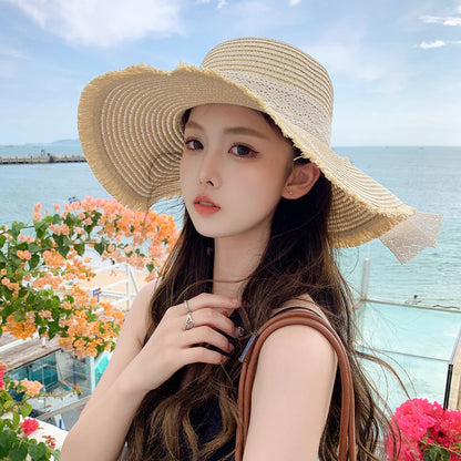 New Women¡¯s Fashion Letter Wide-Brim Breathable Straw Hat Sun Protection