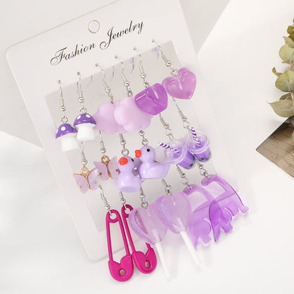 Purple earrings set 12 pieces