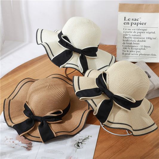 Fresh Straw Hat Women UV Beach Sun Protection Korean Travel Casual Bow