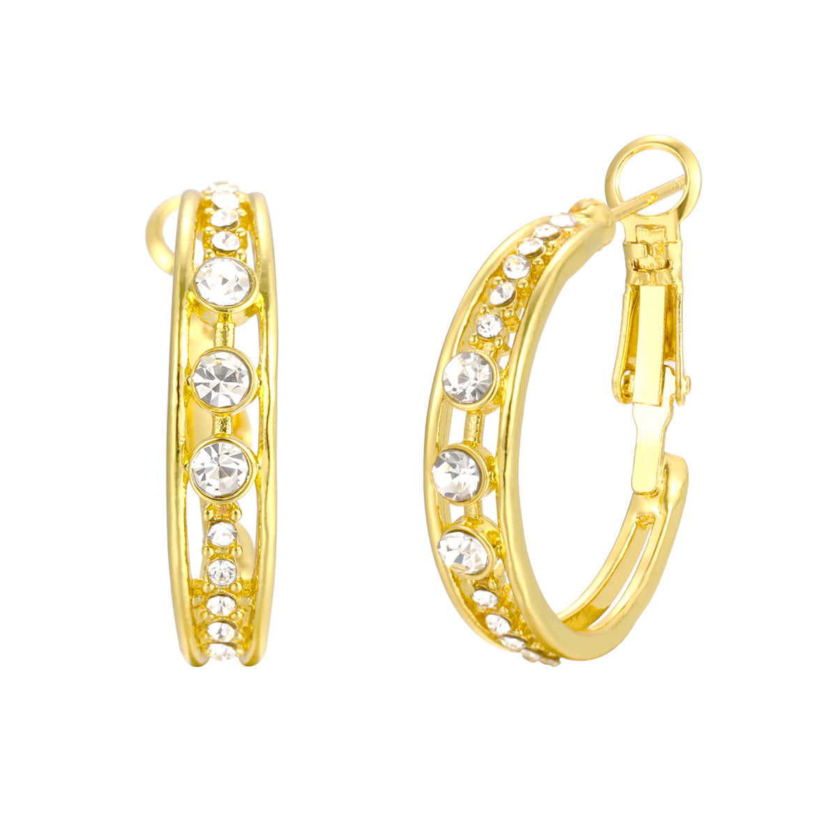 Women's C-shaped earrings with rhinestones