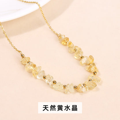 Natural crystal gravel stainless steel necklace