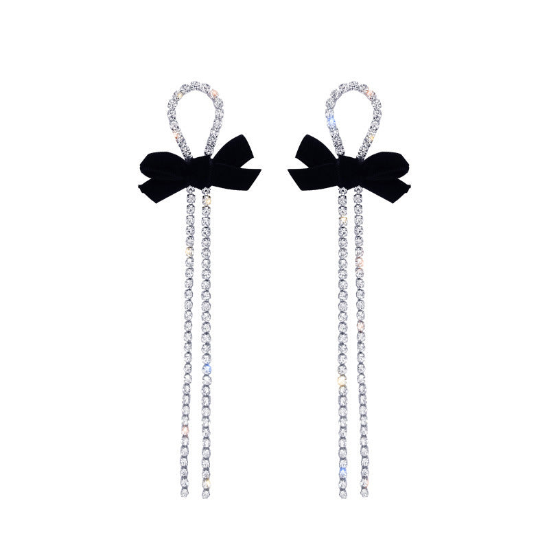 S925 silver needle earrings long diamond fringed