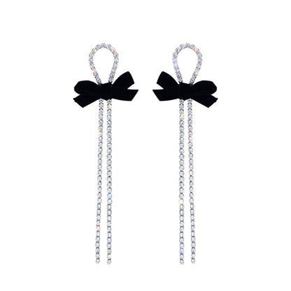 S925 silver needle earrings long diamond fringed