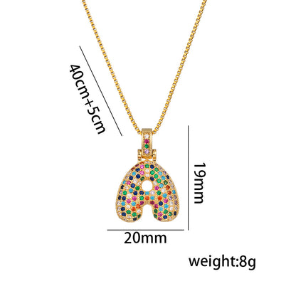 Colorful Zircon Letter Pendant Necklace for Amazon