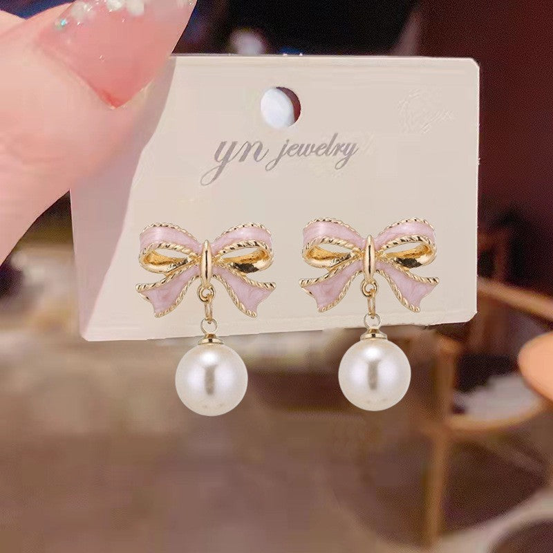 Bow Earrings Versatile Pearl Stud Earrings