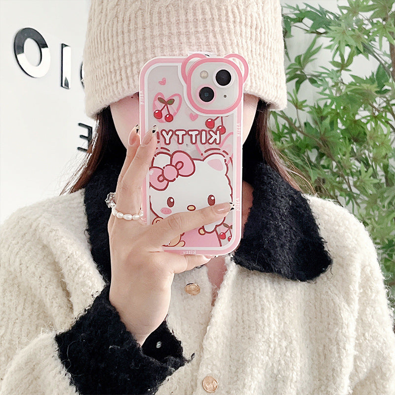 Apple 15 Pro Bear Ears Hello Kitty iPhone 12/11 Full Cover Cartoon