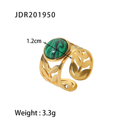 18K Gold Hollow Leaf Malachite Ring