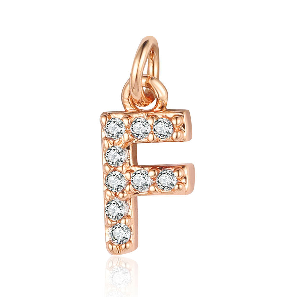 26 rose gold English letter copper zircon pendants.