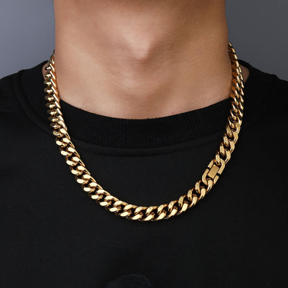 Cuban Chain Necklace Men's Gold 11mm Encryption