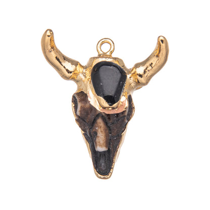 Crystal resin bull head inlaid green aventurine pendant