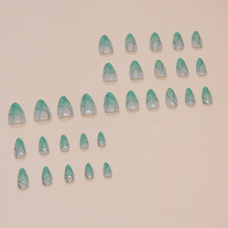 Minimalist Green Wave Detachable Fake Nails