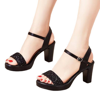 Straight buckle heeled sandals