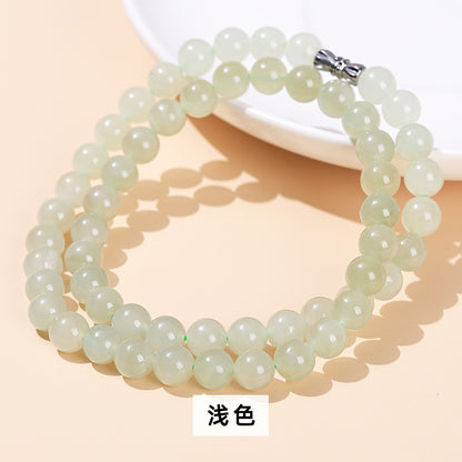 Natural clear water Hetian jade old bead necklace