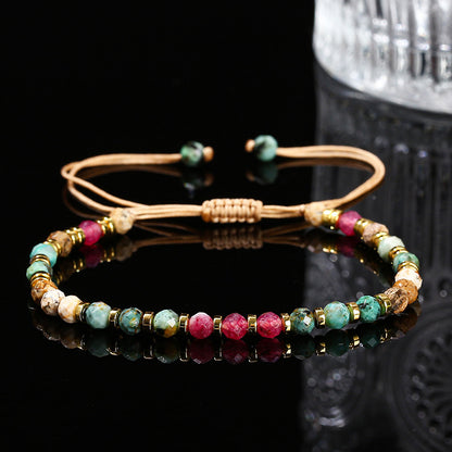 Pulsera tejida de turquesa y calcedonia