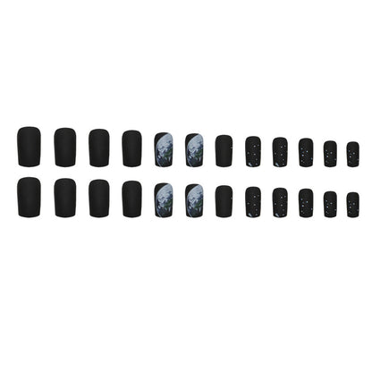 Medium-Length Black Square Fake Nails