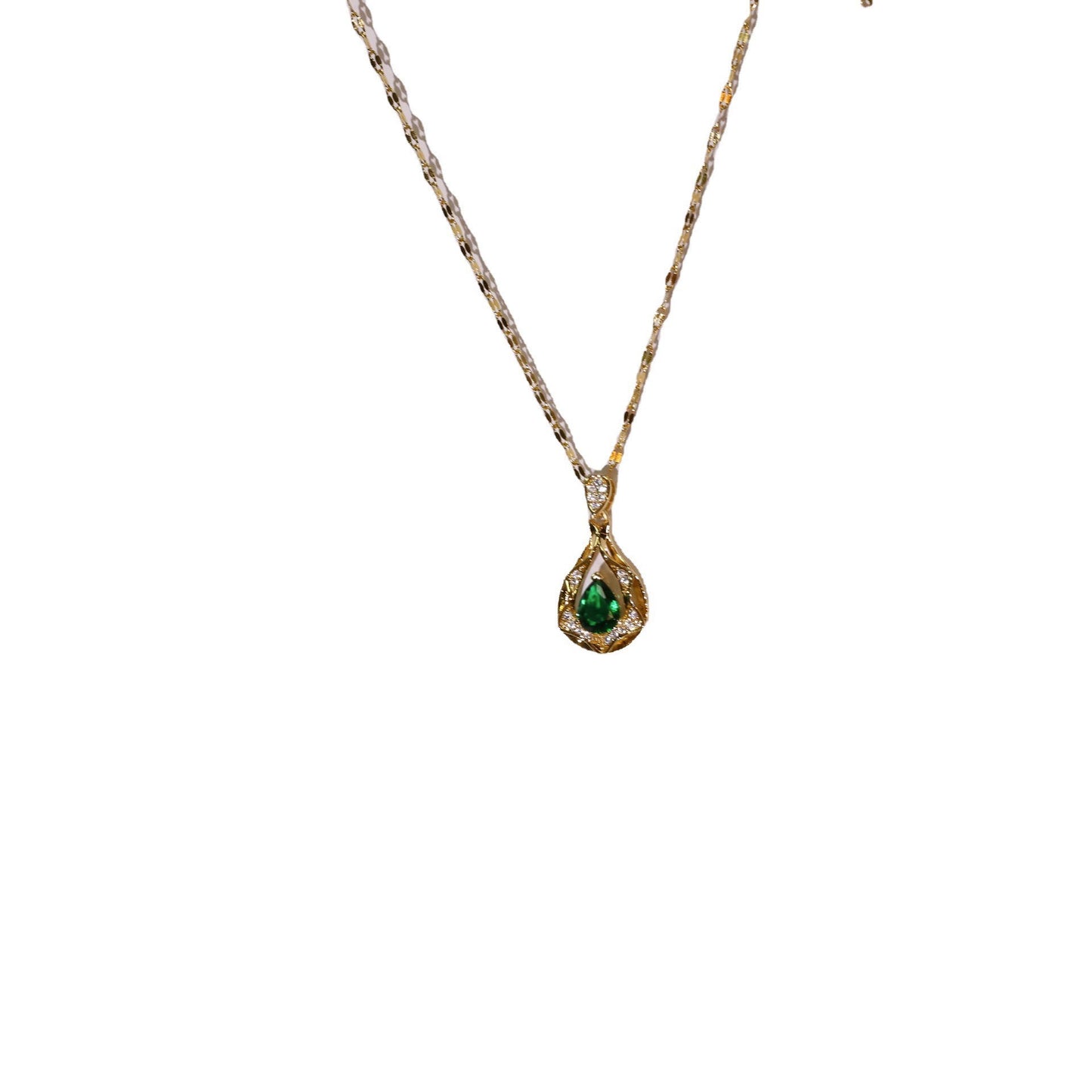 Emerald zircon titanium steel necklace