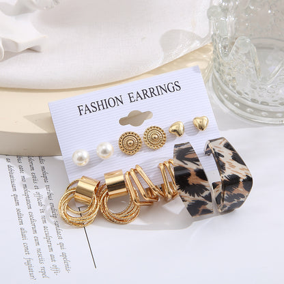 Leopard print C-shaped earrings set 6 pairs