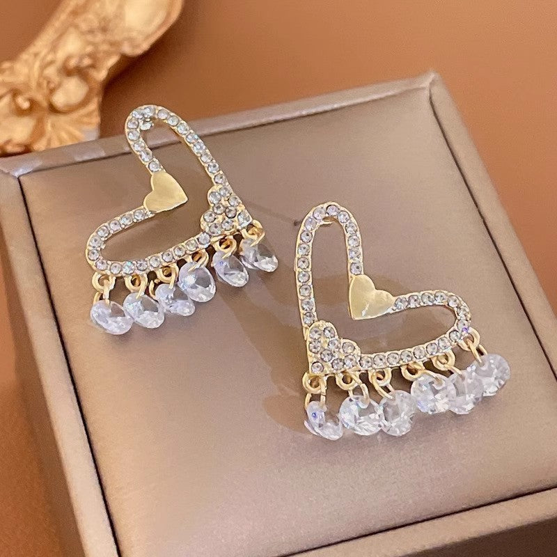 Zircon diamond hollow love earrings