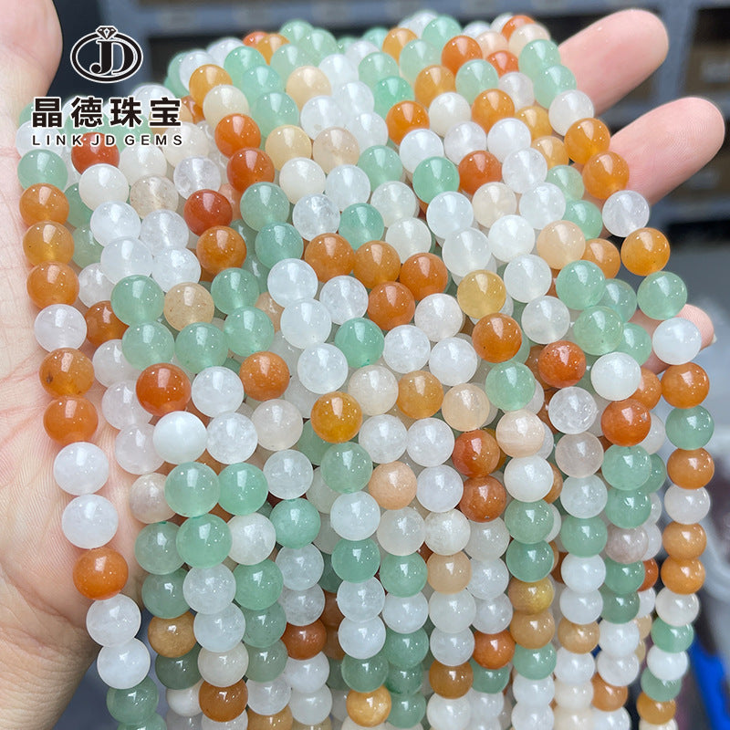 Natural three-color multi-colored jade loose beads