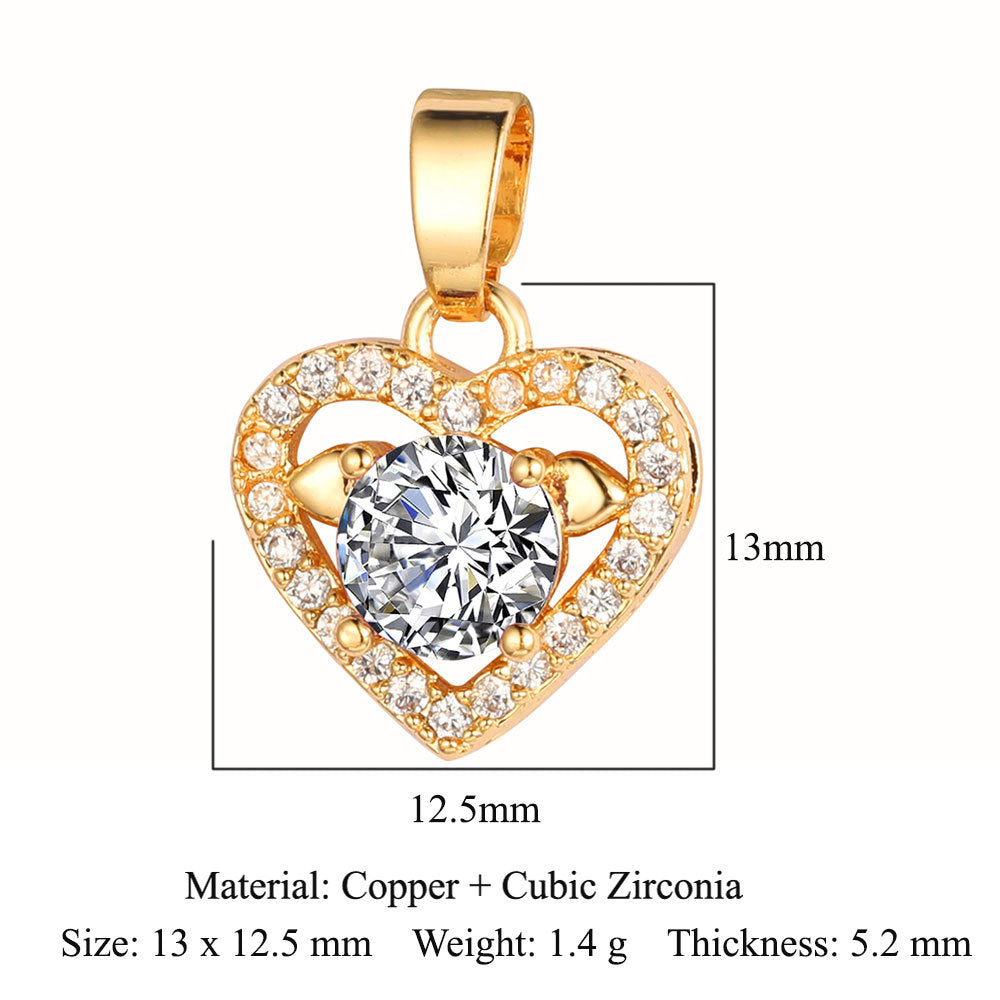 Heart-shaped wings square round zircon pendant.