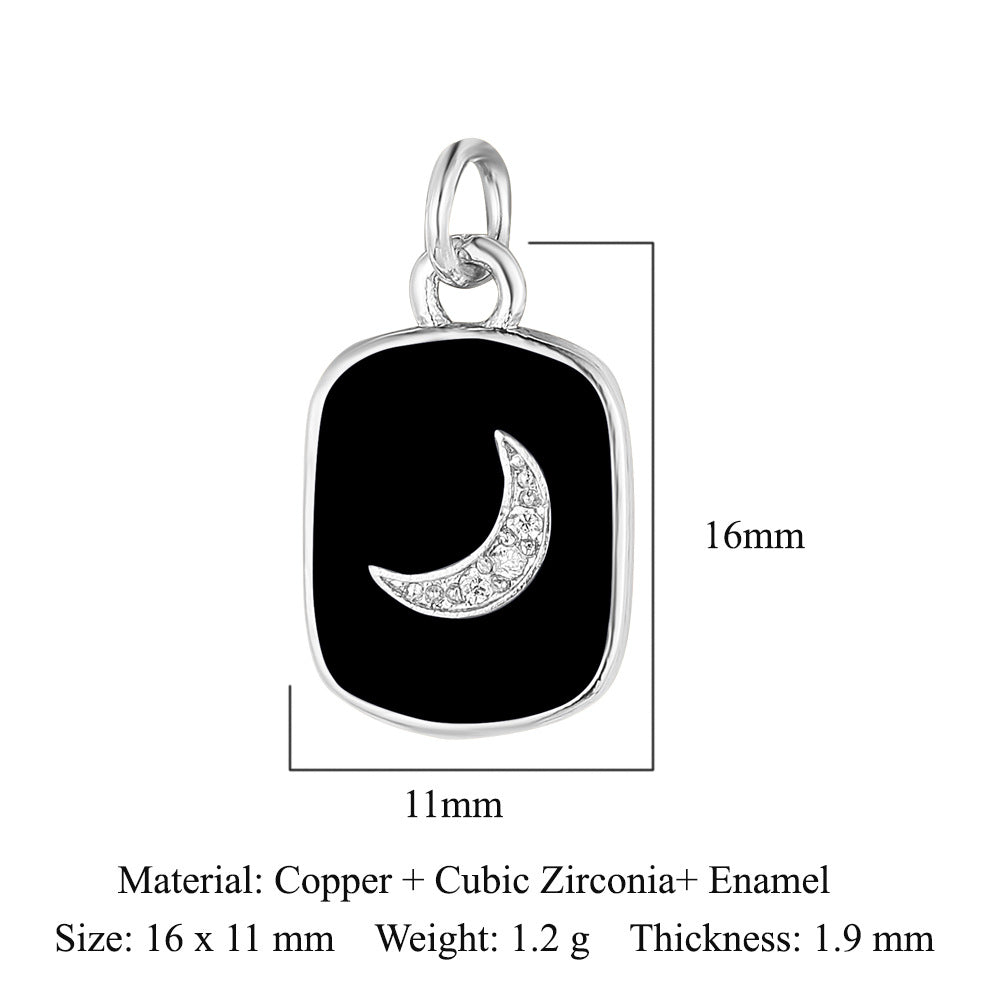 Dripping oil crown moon tag copper zircon pendant