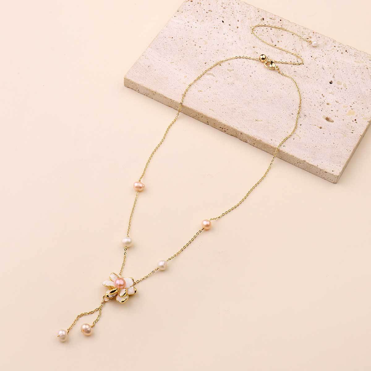 Natural freshwater pearl pendant necklace 18k real gold