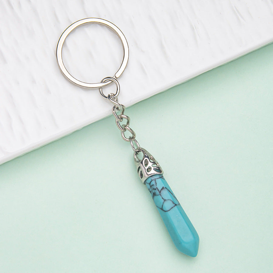 Natural crystal hexagonal column keychain bag pendant