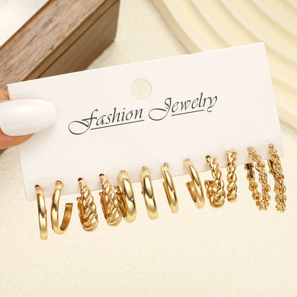 C-shaped geometric twist earrings 6-piece set