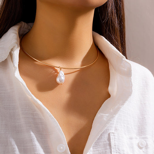 Collarbone chain punk pearl choker necklace