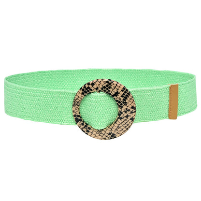 Wooden buckle grass woven wide women's belt