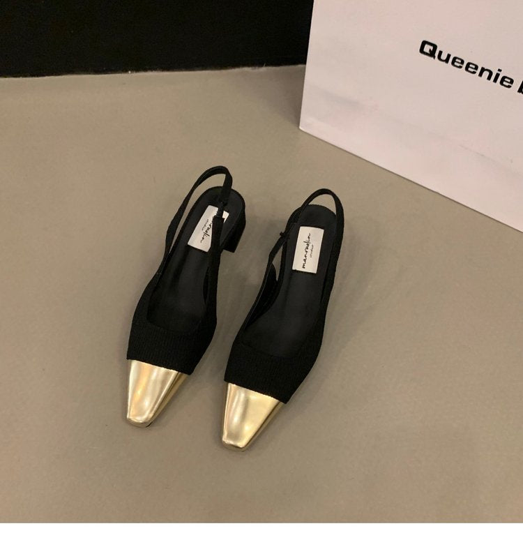 Women's shoes color matching thick heel wholesale