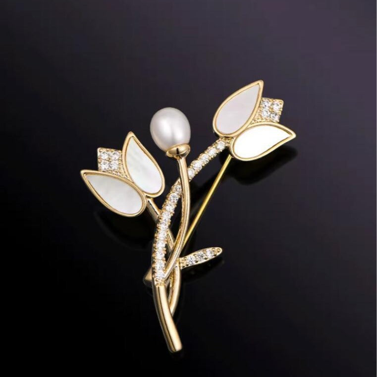 Botanical Pearl Tulip Brooch