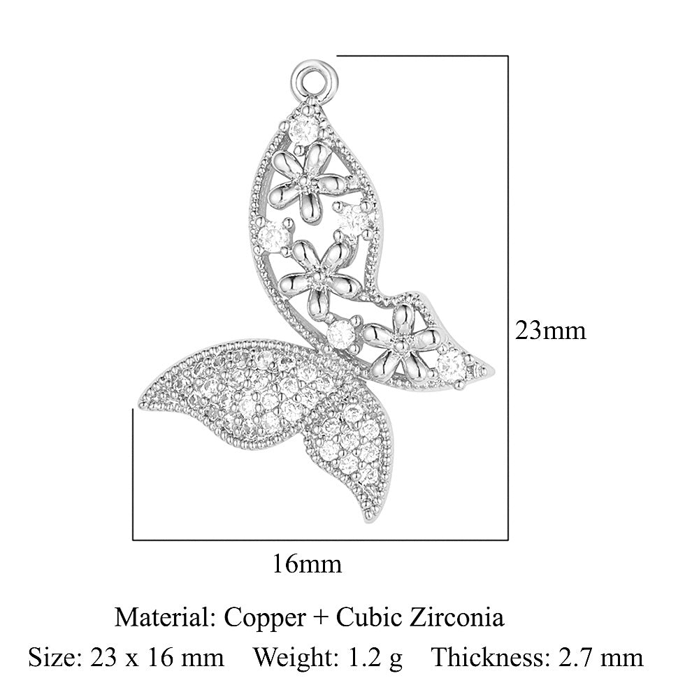 Cross butterfly copper zircon pendant.