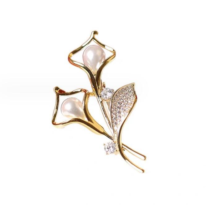 Pearl Zircon Lily Brooch