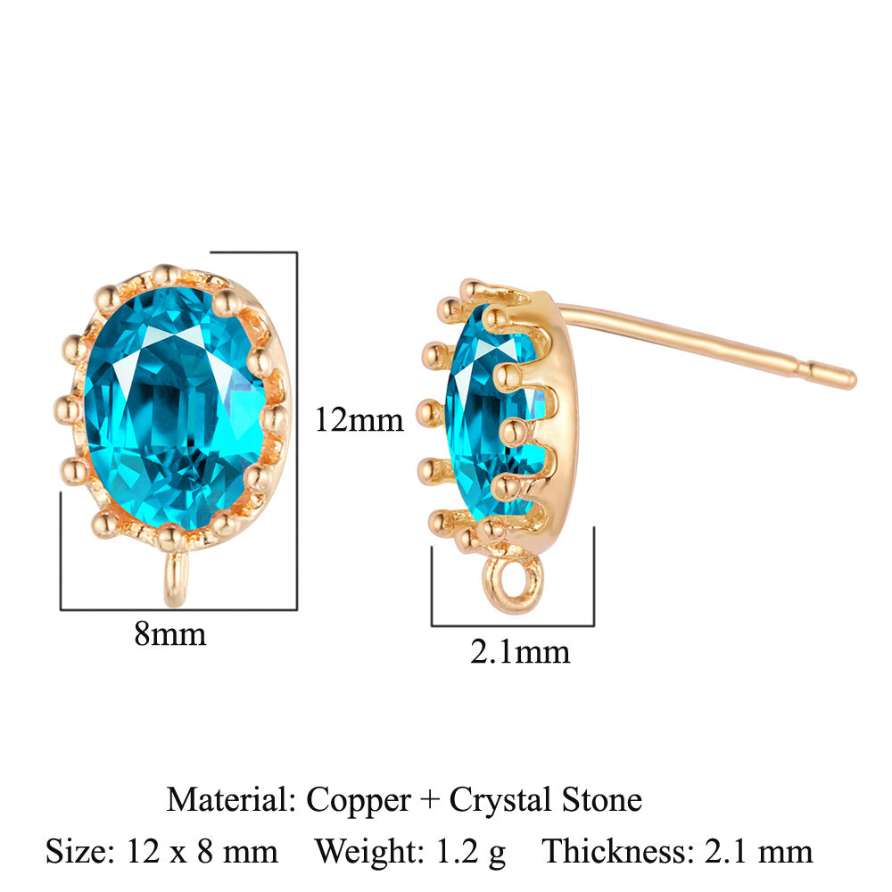 10 pcs/pack, drop-shaped brass crystal glass stud earrings.