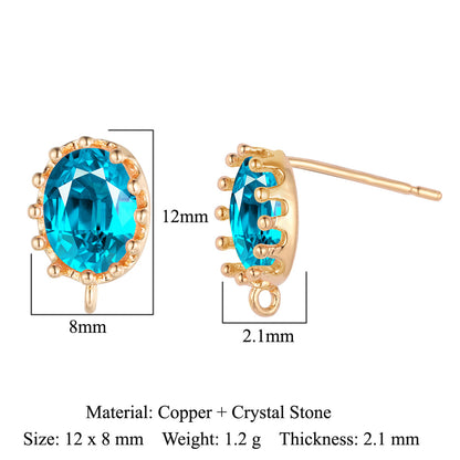 10 pcs/pack, drop-shaped brass crystal glass stud earrings.