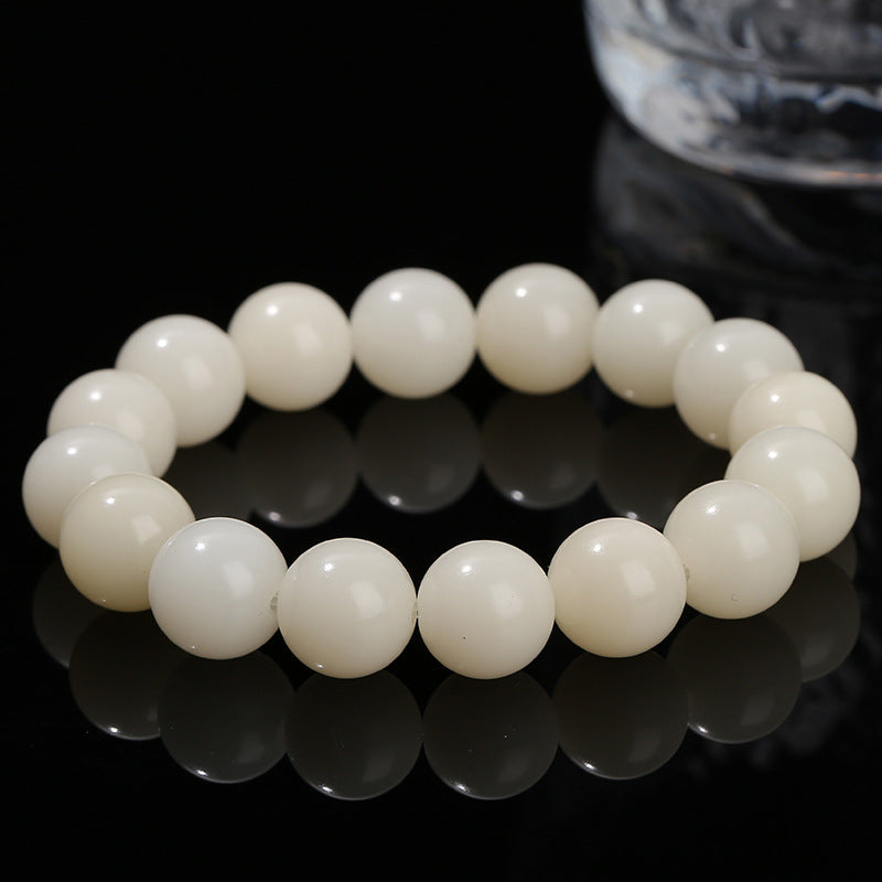 Bodhi root round bead bracelet white jade Bodhi seed