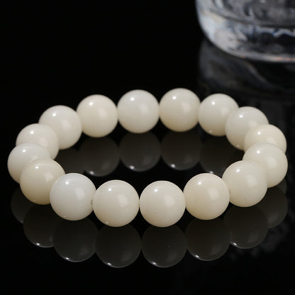 Bodhi root round bead bracelet white jade Bodhi seed