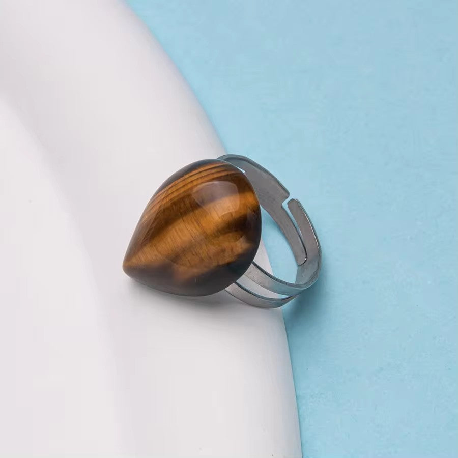 Natural Stone Teardrop Shape Agate Ring