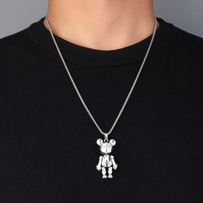 Titanium steel bear mahjong men's pendant necklace