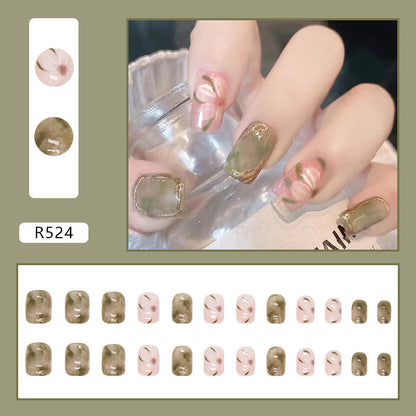 Short Natural Fresh Camellia Nail Art Pieces