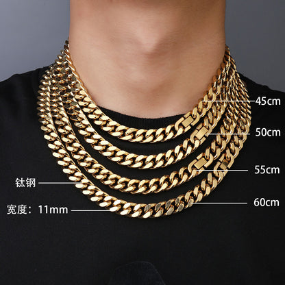 Hip Hop Cuban Chain Bracelet Men's Gold 11mm Encrypted